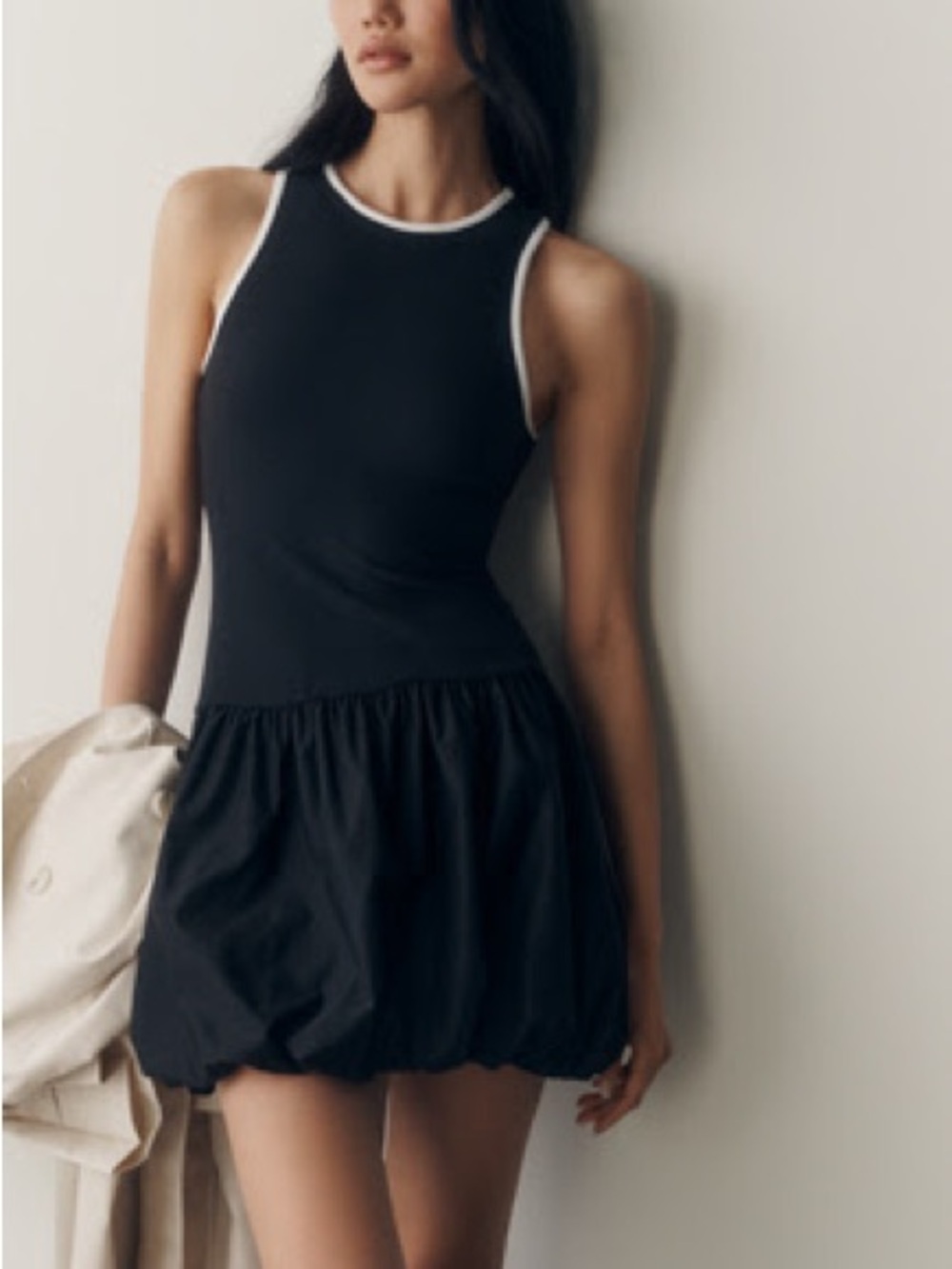 Maeve Black Mini Dress with White Trim
